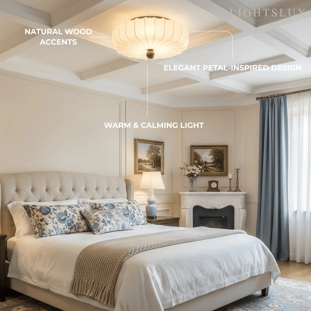 Wabi-Sabi Ceiling Light – Fabric Petal Floral Pattern Accents for Bedroom/Living Space - Flindria