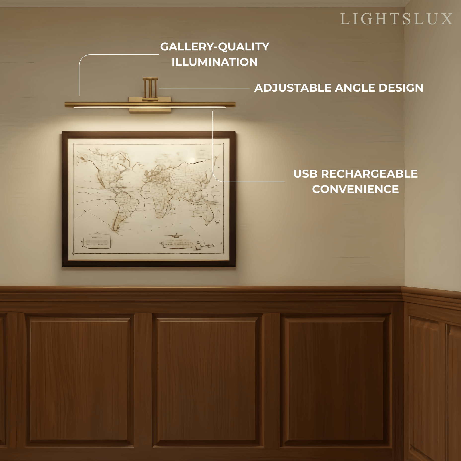Modern Adjustable Wall Lamp — Polished Brass Integrated LED for Artwork Mirro - Flindria