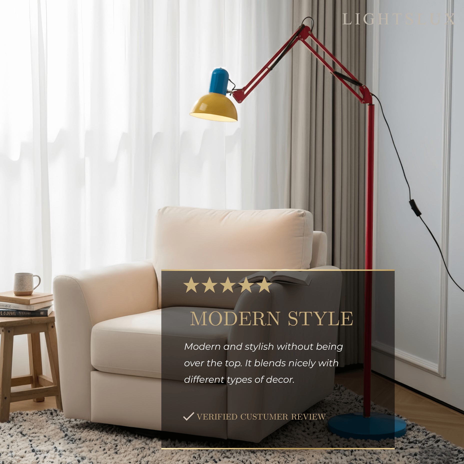Lampadaire Moderne Multi-articulé — Réglable Bleu Rouge Jaune pour Bureau à Domicile - Flindria