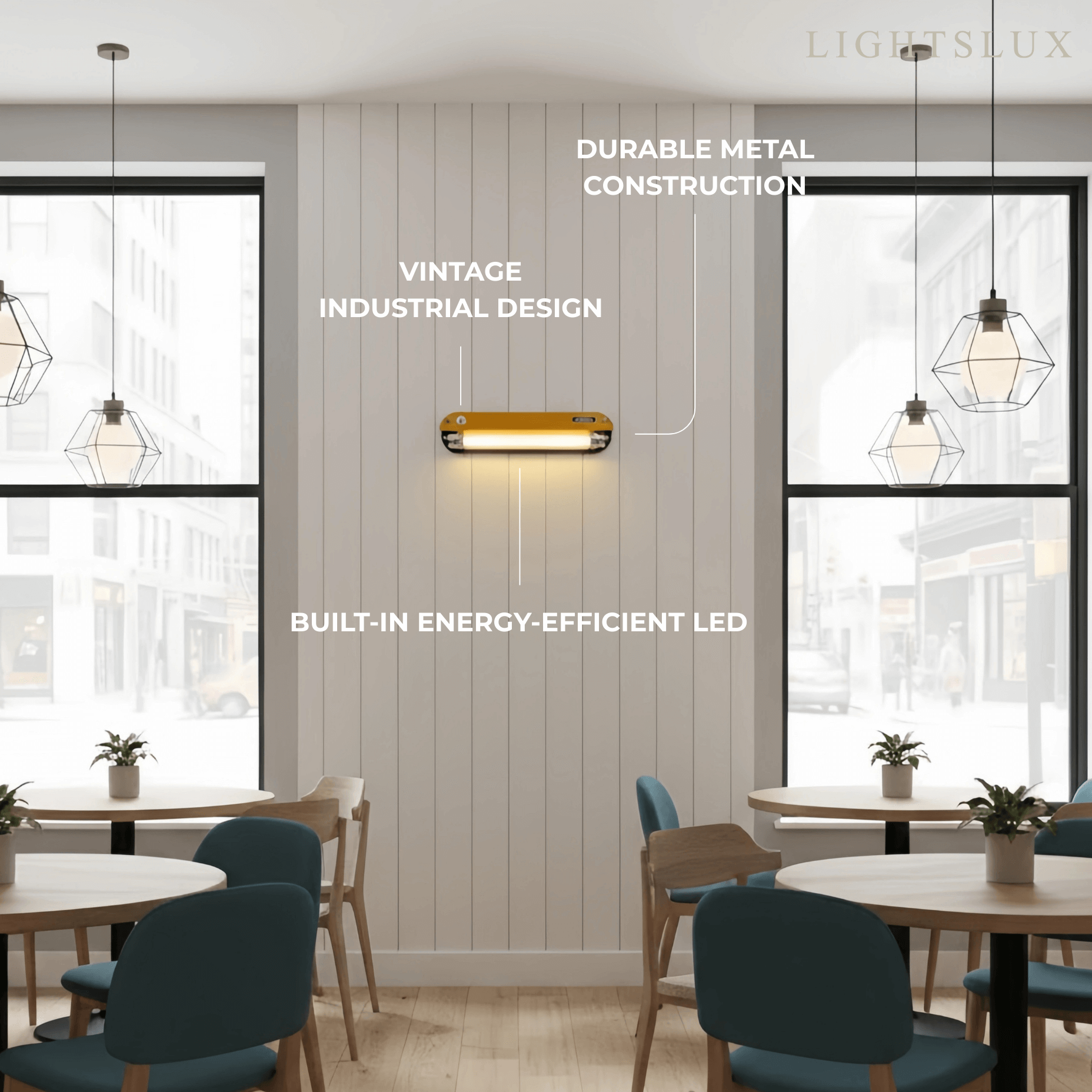 vintage industriell vägglampa - bärnstensfärgad metallrörs-LED för moderna utrymmen - Flindria