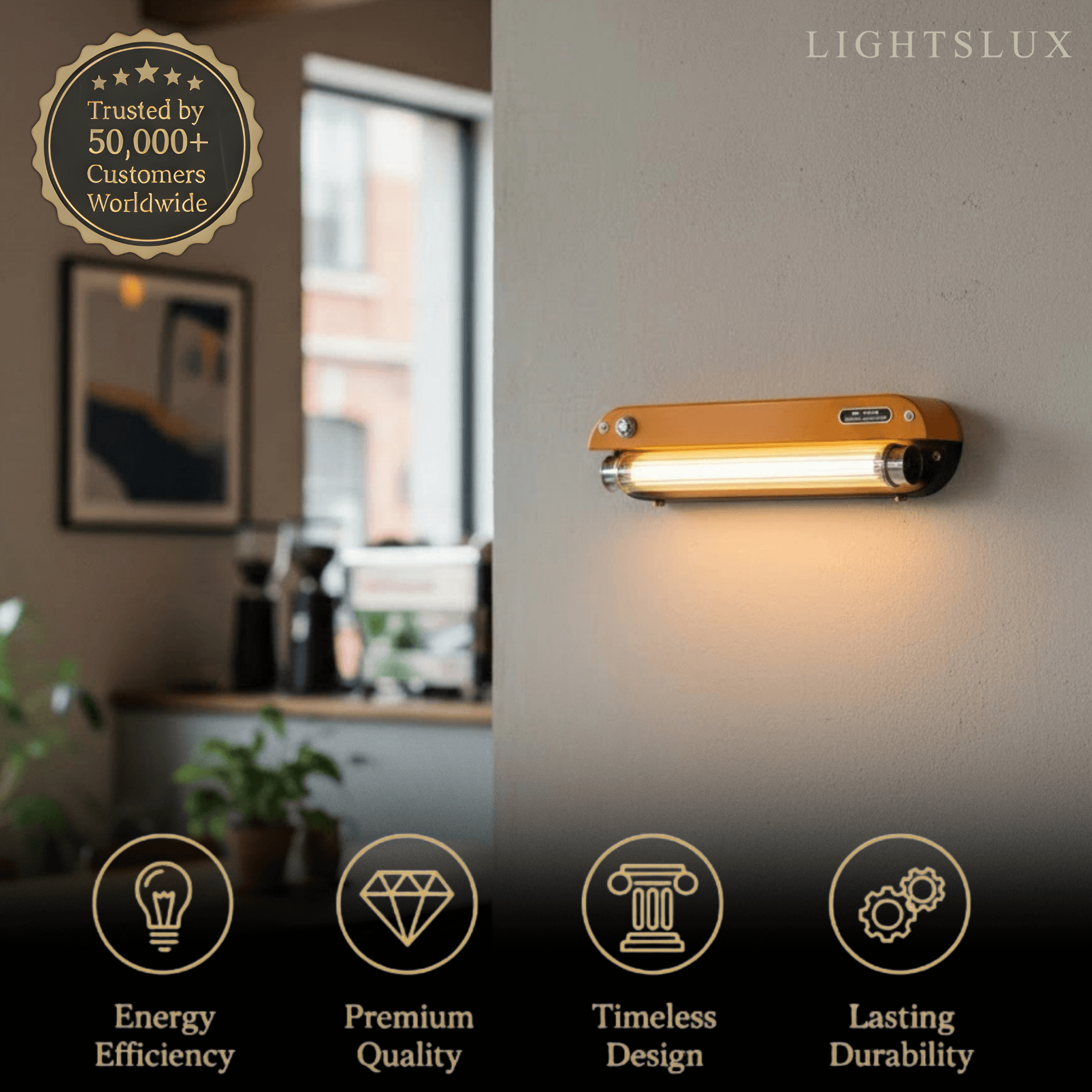 vintage industriell vägglampa - bärnstensfärgad metallrörs-LED för moderna utrymmen - Flindria