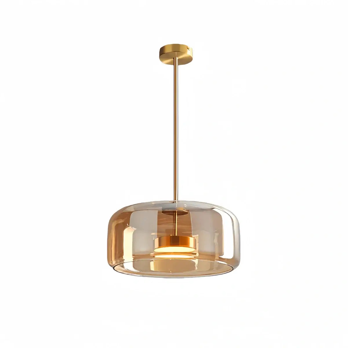 Moderne håndblæst pendellampe — røget glas og metalaccent til køkkenø - Flindria