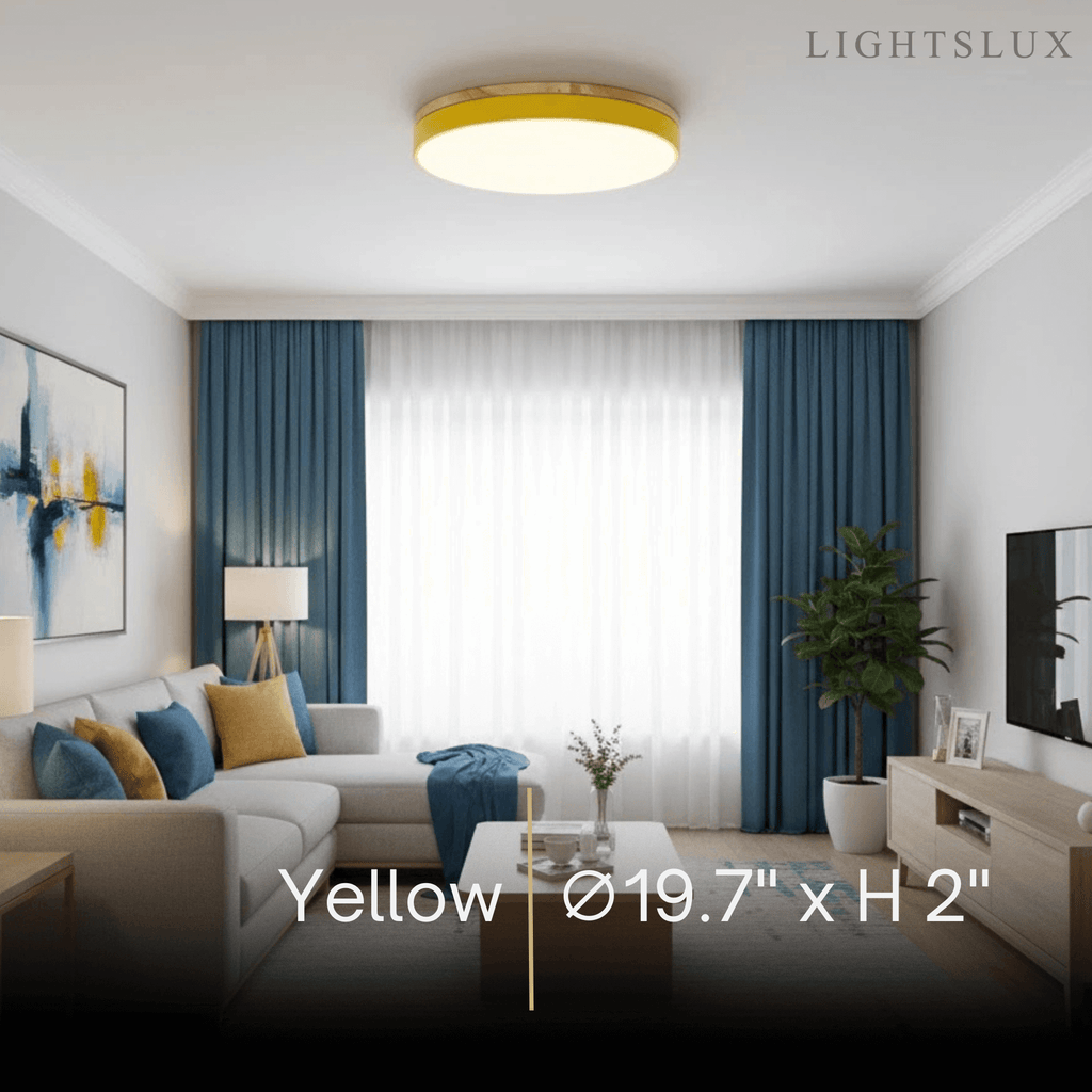 Minimalistische ronde plafondlamp — hout & matgrijs frame voor woonkamer/slaapkamer - Flindria