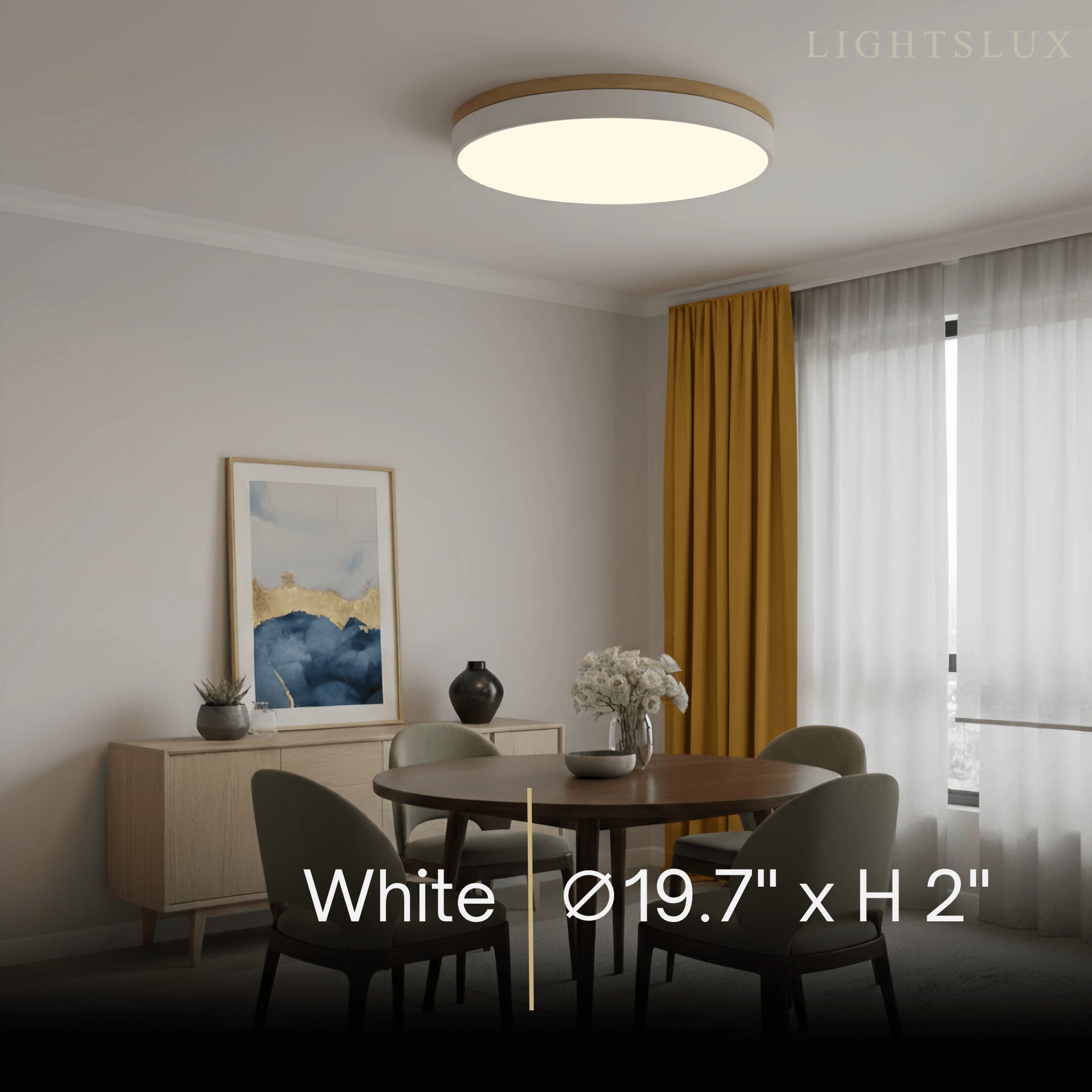 Minimalistische ronde plafondlamp — hout & matgrijs frame voor woonkamer/slaapkamer - Flindria