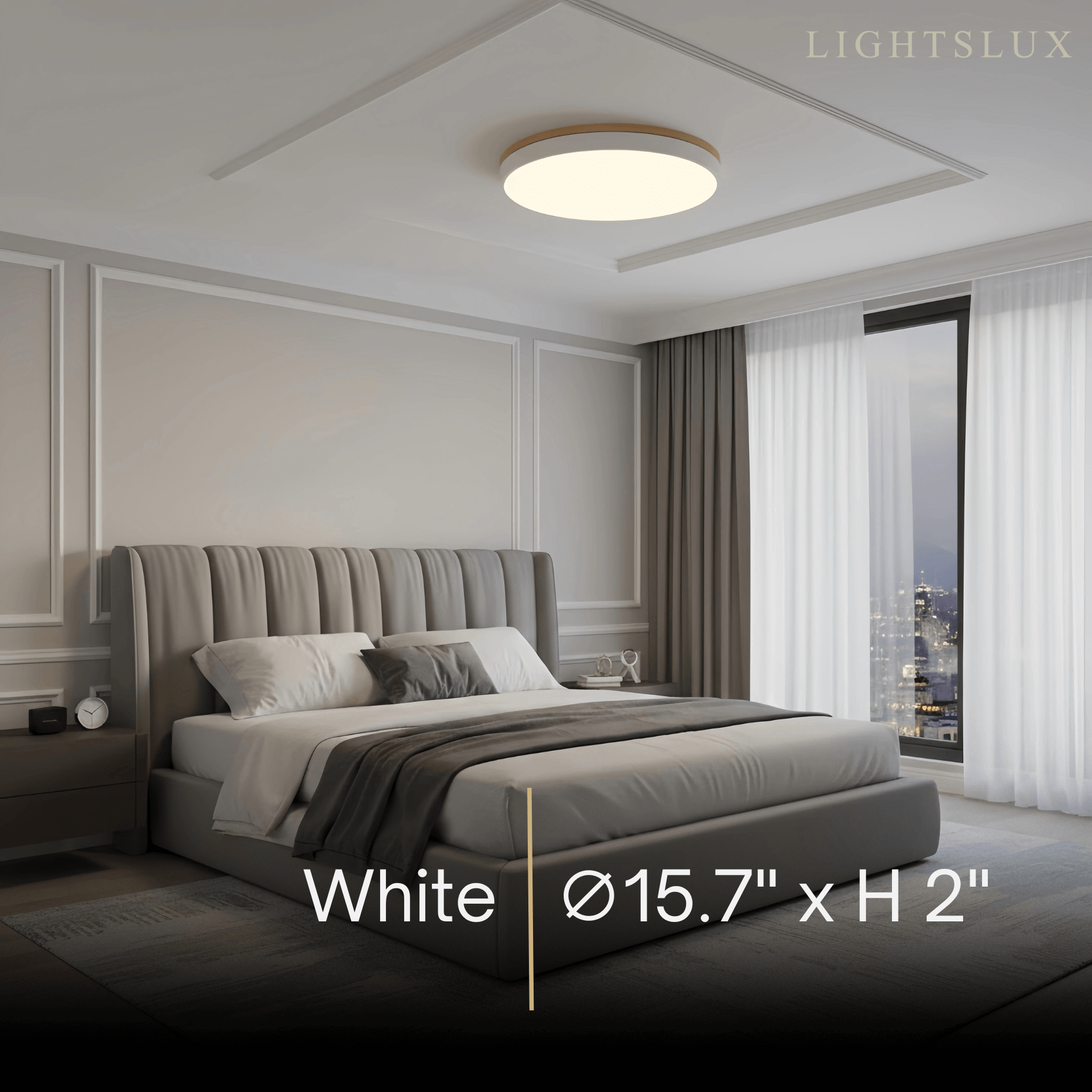 Minimalistische ronde plafondlamp — hout & matgrijs frame voor woonkamer/slaapkamer - Flindria