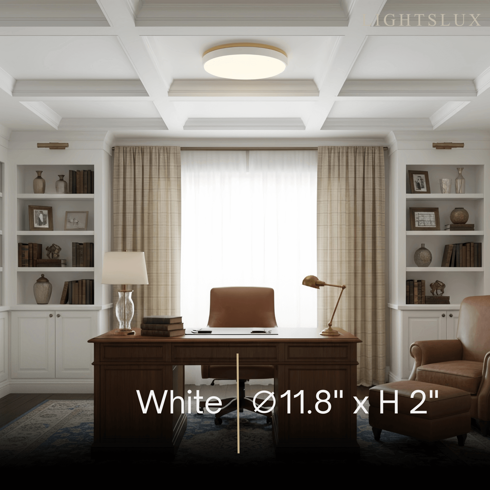 Minimalistische ronde plafondlamp — hout & matgrijs frame voor woonkamer/slaapkamer - Flindria