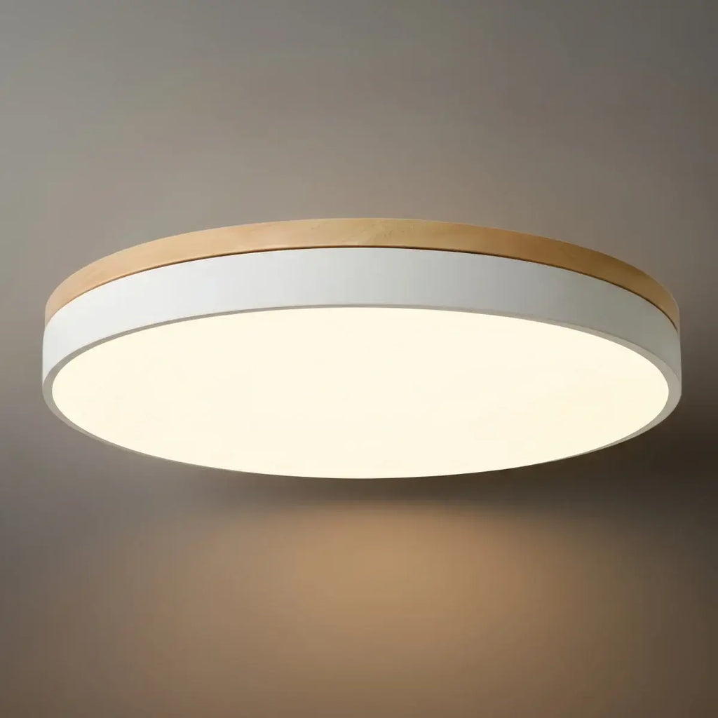 Minimalistische ronde plafondlamp — hout & matgrijs frame voor woonkamer/slaapkamer - Flindria