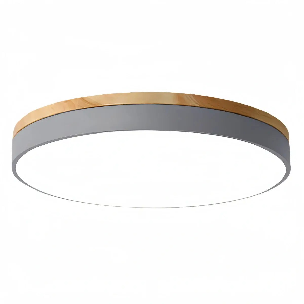 Minimalistische ronde plafondlamp — hout & matgrijs frame voor woonkamer/slaapkamer - Flindria