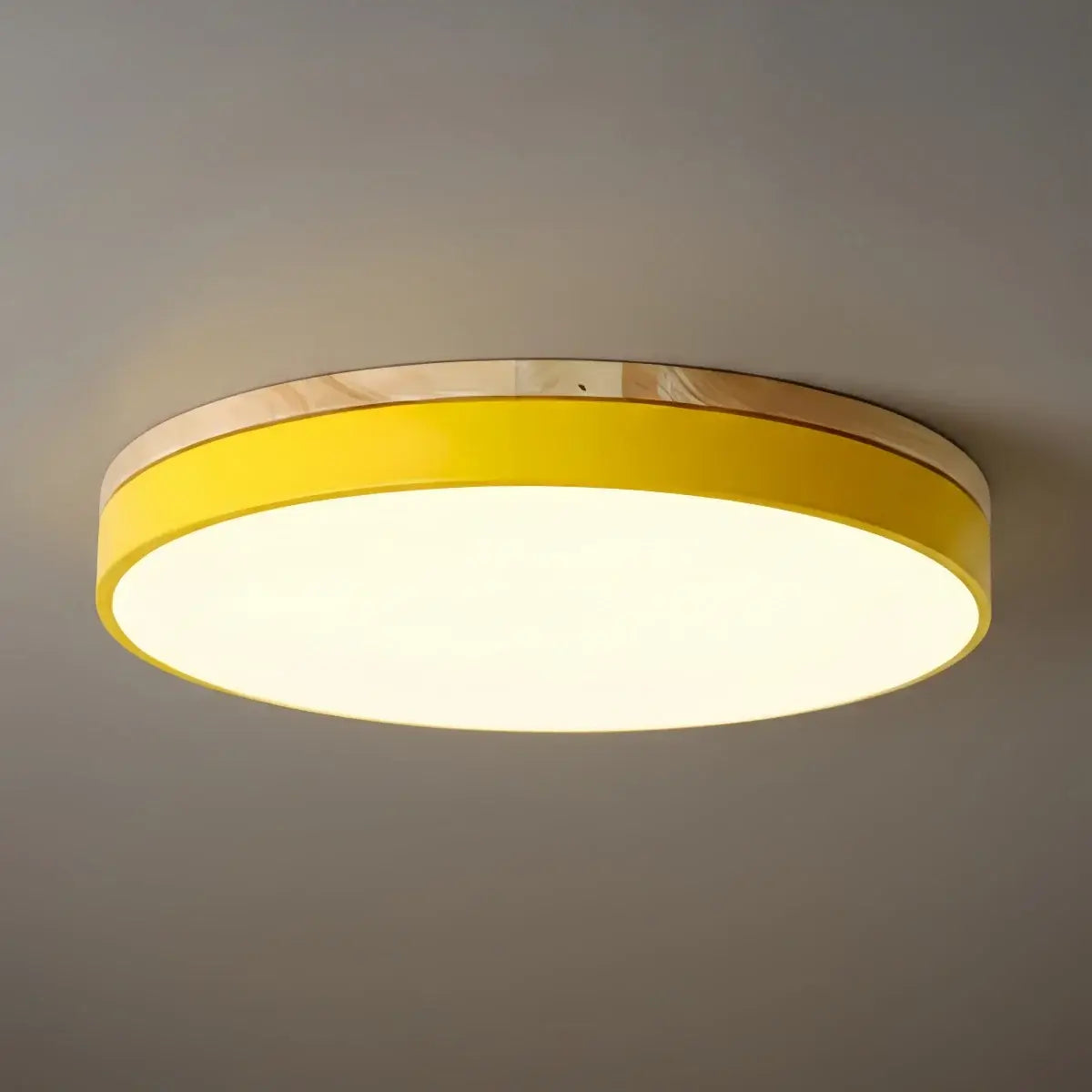 Minimalistische ronde plafondlamp — hout & matgrijs frame voor woonkamer/slaapkamer - Flindria