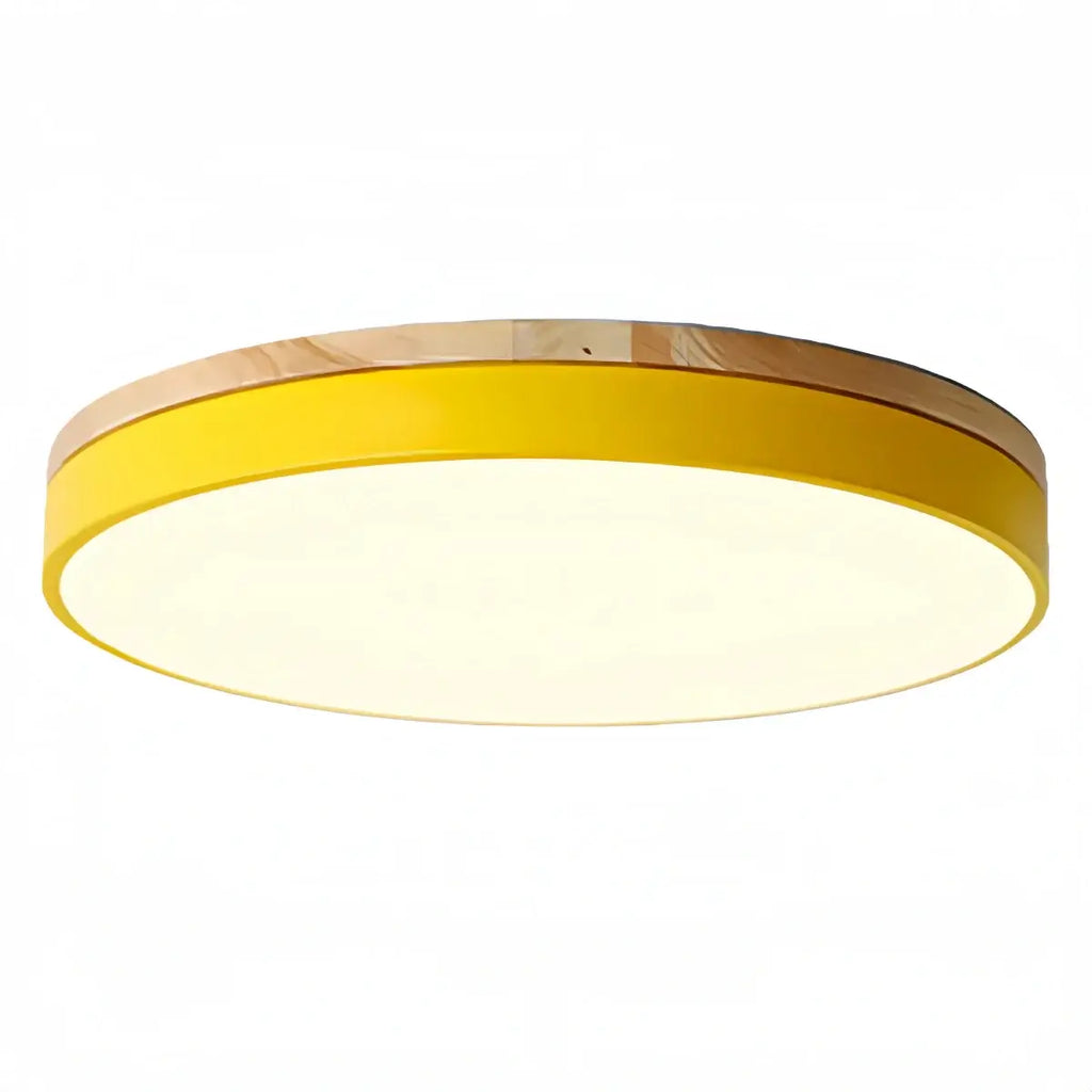 Minimalistische ronde plafondlamp — hout & matgrijs frame voor woonkamer/slaapkamer - Flindria