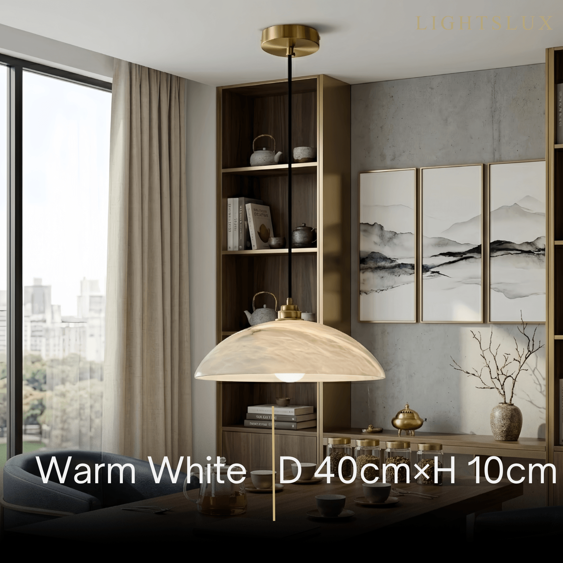 Lámpara colgante minimalista tipo cúpula — Alabastro tallado y latón pulido para comedor - Flindria