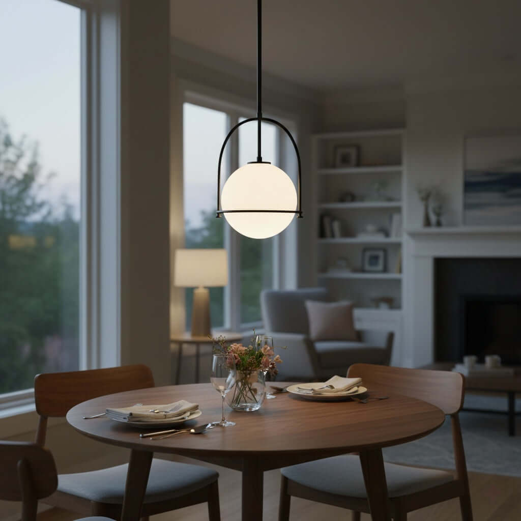 Modern Ceiling Light — Etched Opal Glass Globe & Brass Black For Kitchen Island - Flindria