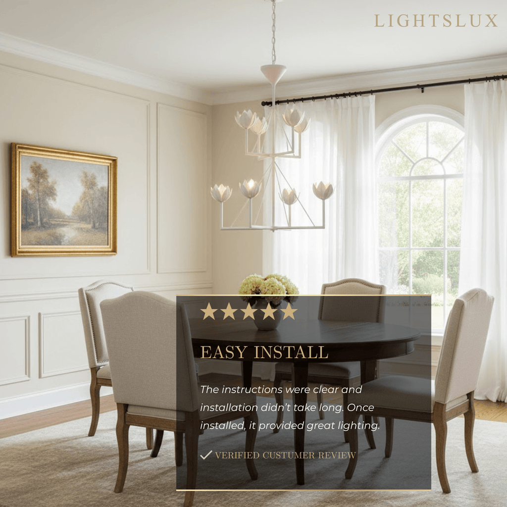 Modern Lotus Chandelier — Curved Petal Shades & Brass Frame for Dining Room - Flindria