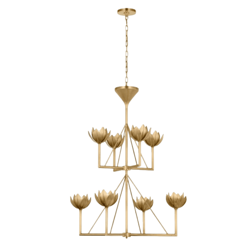 Modern Lotus Chandelier — Curved Petal Shades & Brass Frame for Dining Room - Flindria