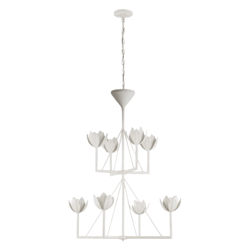 Modern Lotus Chandelier — Curved Petal Shades & Brass Frame for Dining Room - Flindria