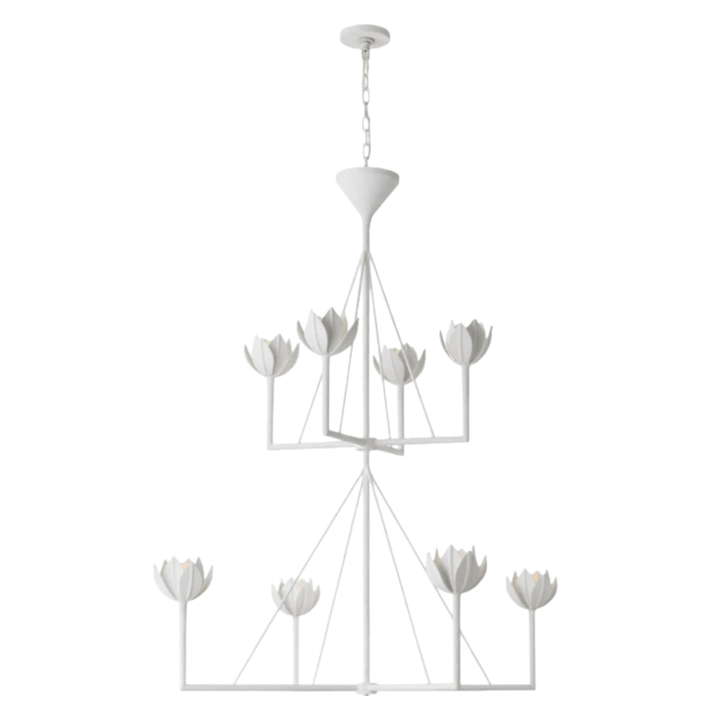 Modern Lotus Chandelier — Curved Petal Shades & Brass Frame for Dining Room - Flindria