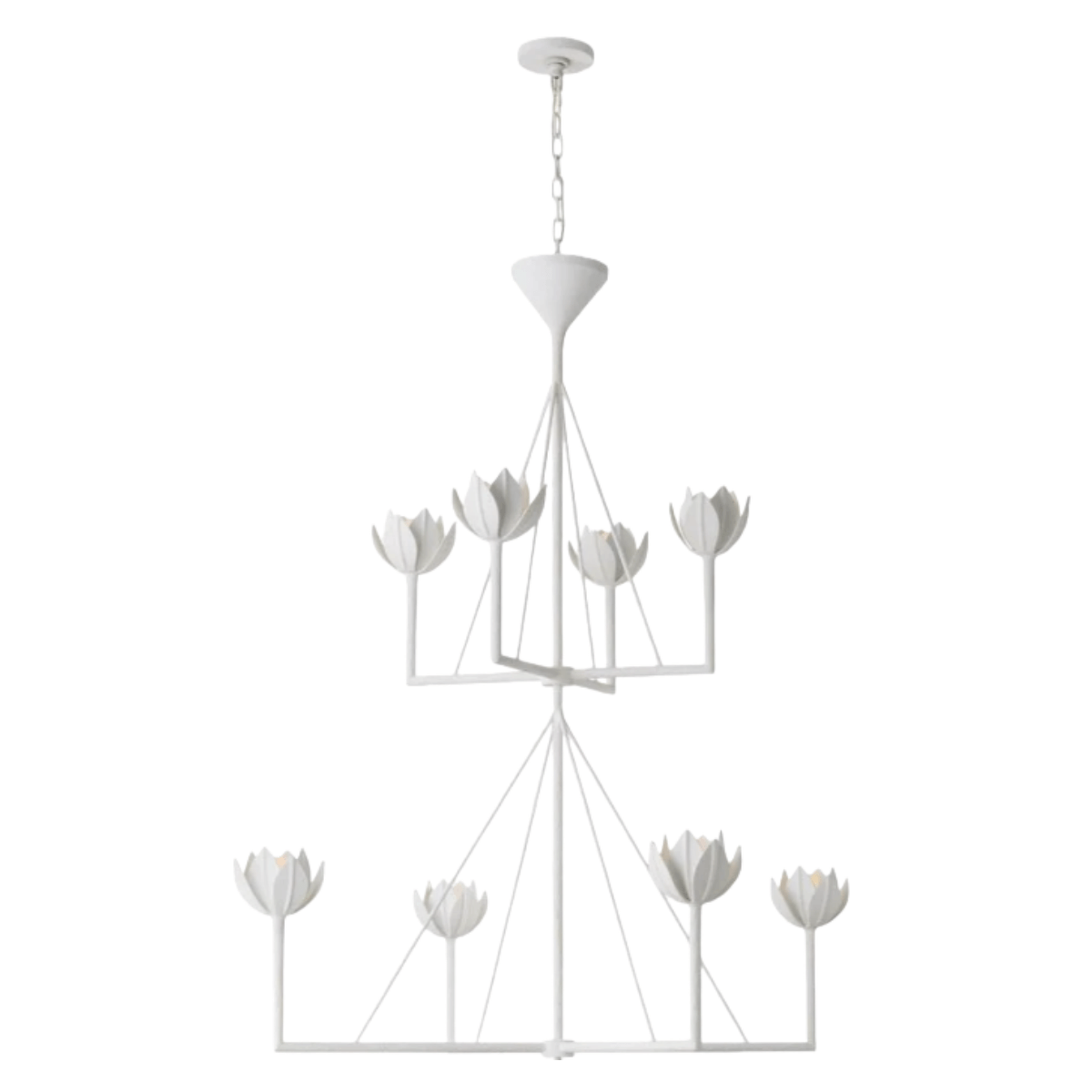 Modern Lotus Chandelier — Curved Petal Shades & Brass Frame for Dining Room - Flindria