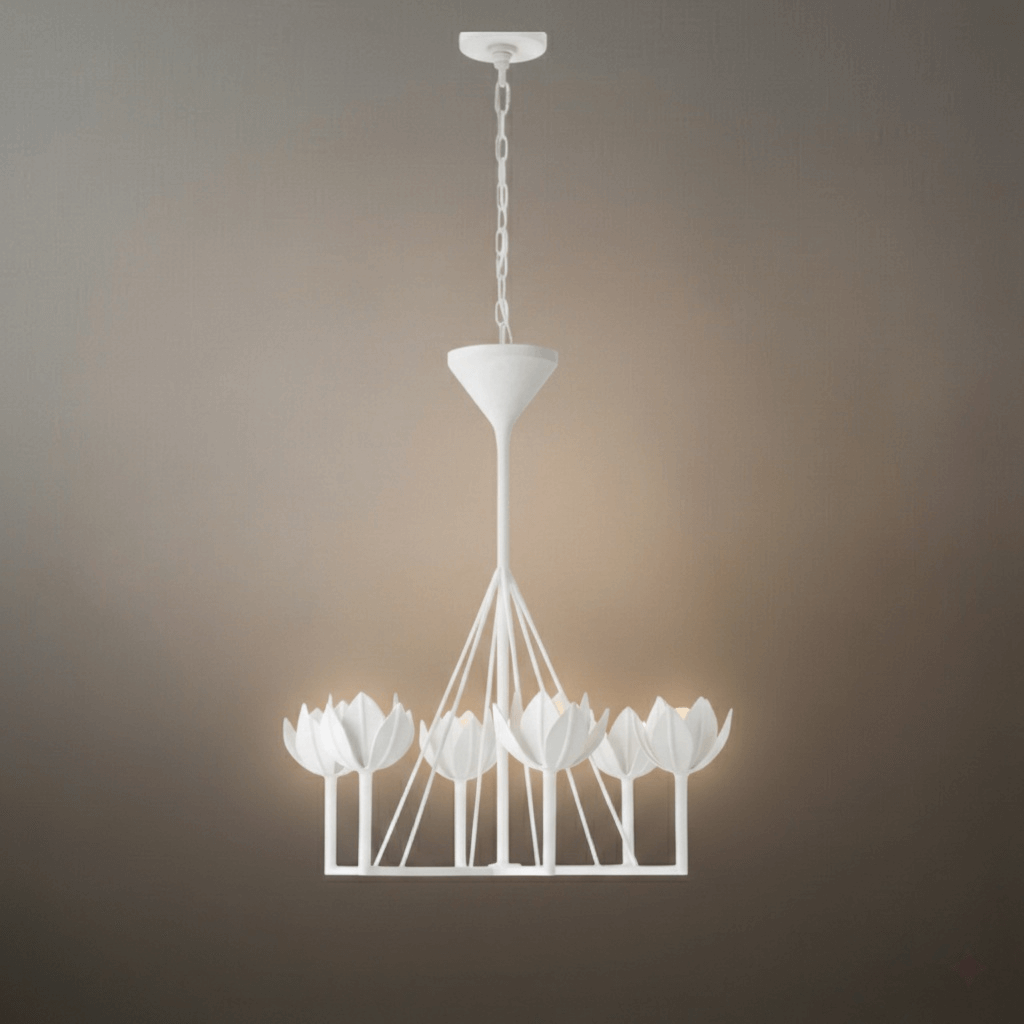 Modern Lotus Chandelier — Curved Petal Shades & Brass Frame for Dining Room - Flindria