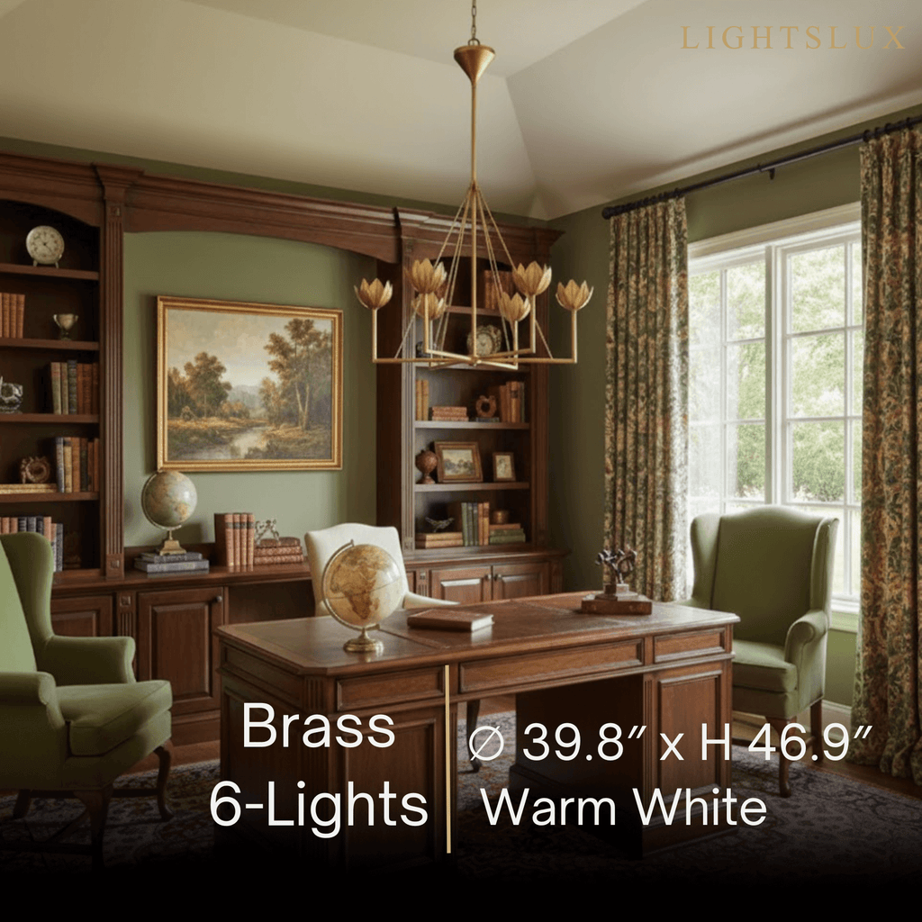 Modern Lotus Chandelier — Curved Petal Shades & Brass Frame for Dining Room - Flindria