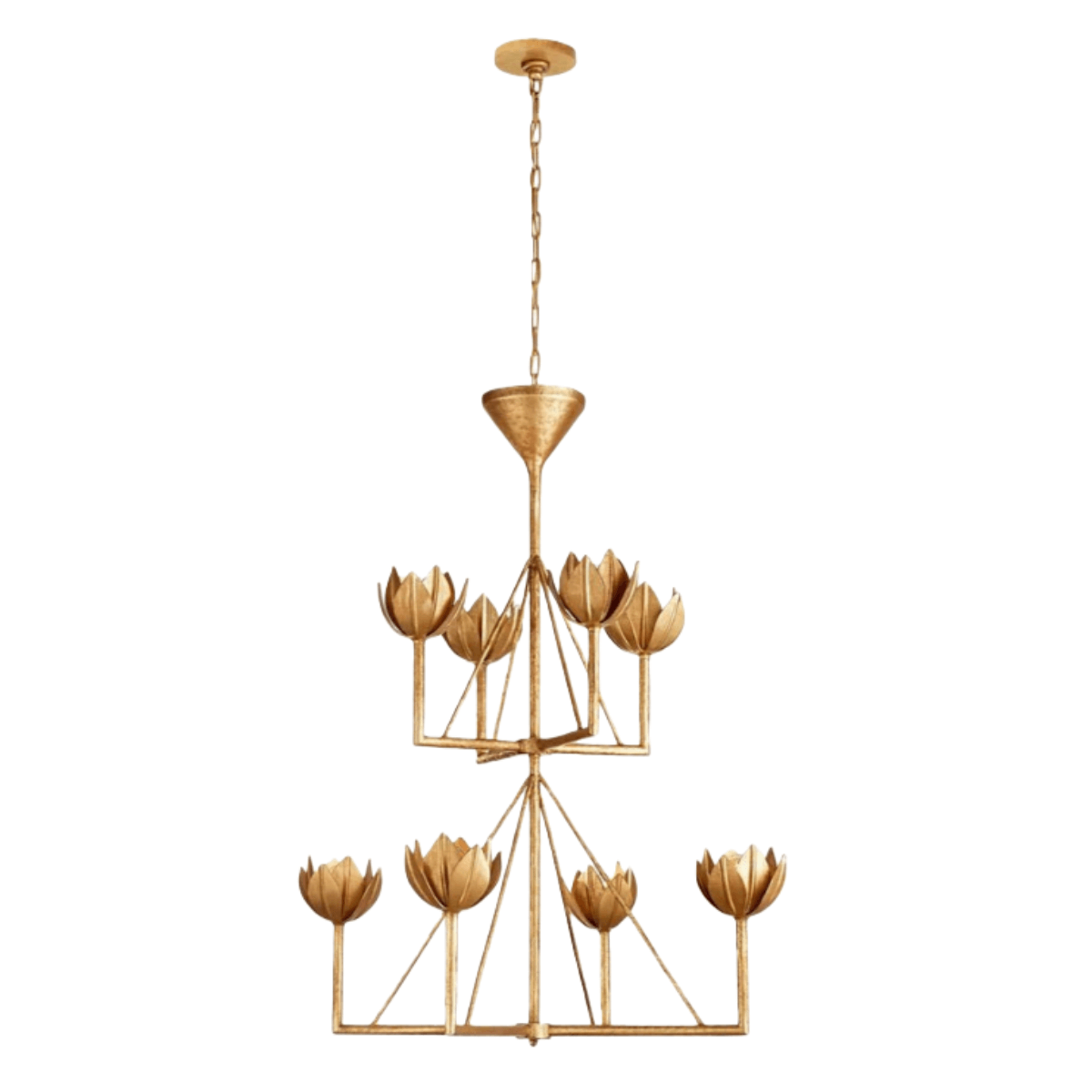 Modern Lotus Chandelier — Curved Petal Shades & Brass Frame for Dining Room - Flindria