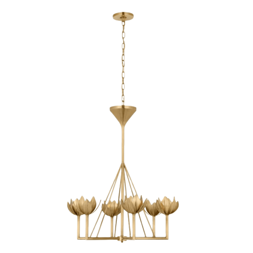 Modern Lotus Chandelier — Curved Petal Shades & Brass Frame for Dining Room - Flindria