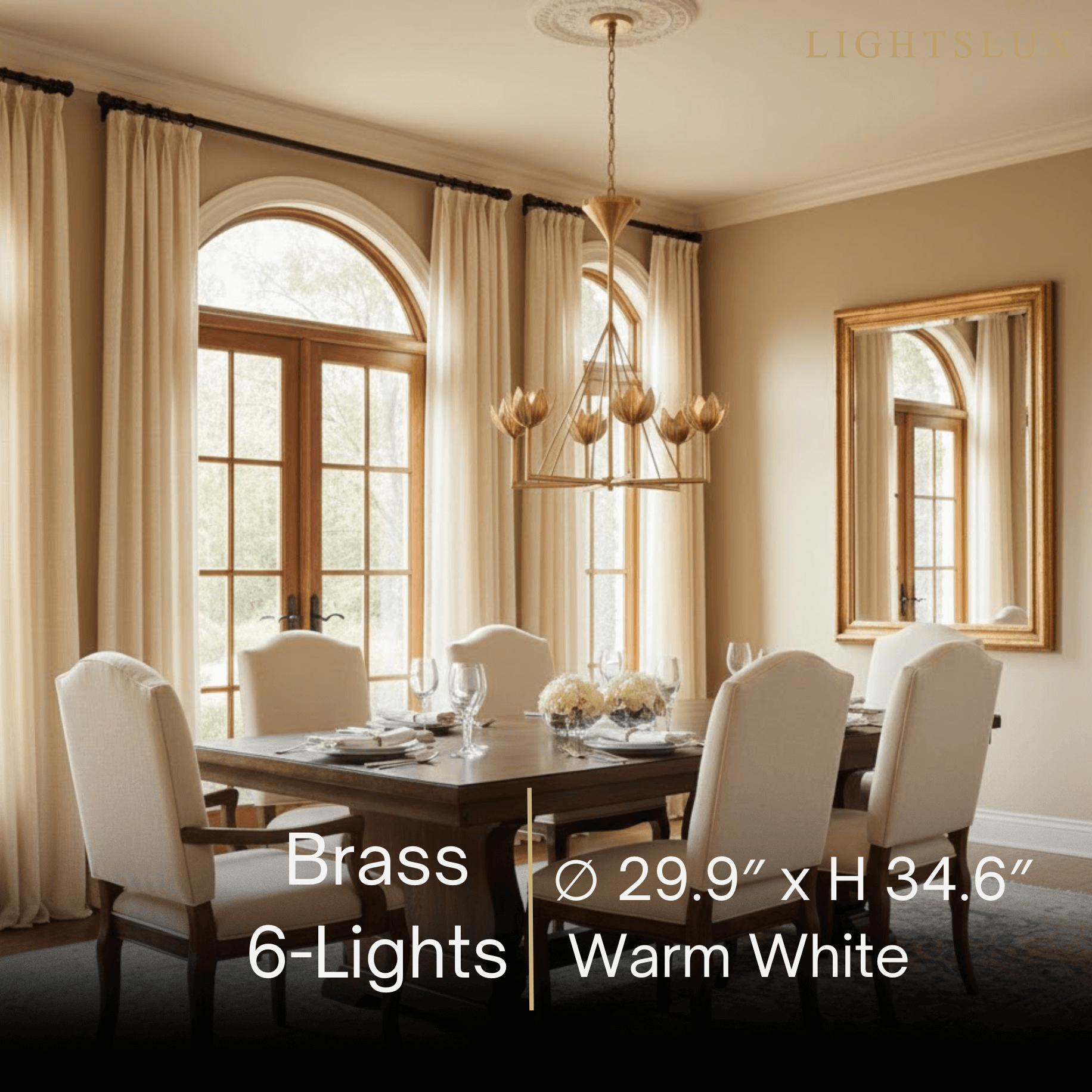 Modern Lotus Chandelier — Curved Petal Shades & Brass Frame for Dining Room - Flindria