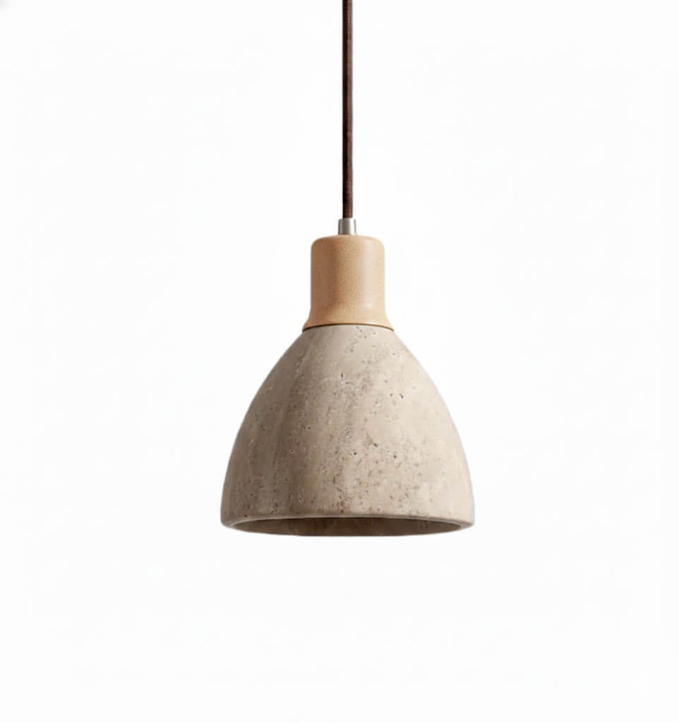Modern Organic Pendant Light — Travertine Stone & Wood Kitchen Island Lighting - Flindria