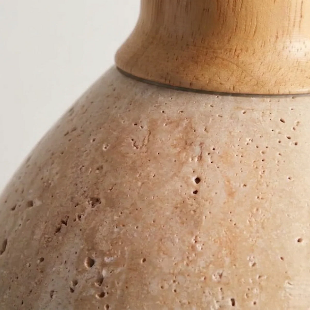 Modern Organic Pendant Light — Travertine Stone & Wood Kitchen Island Lighting - Flindria