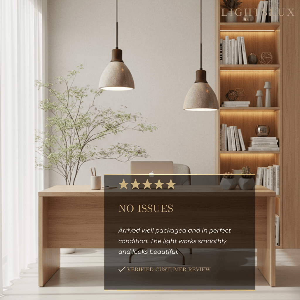 Modern Organic Pendant Light — Travertine Stone & Wood Kitchen Island Lighting - Flindria