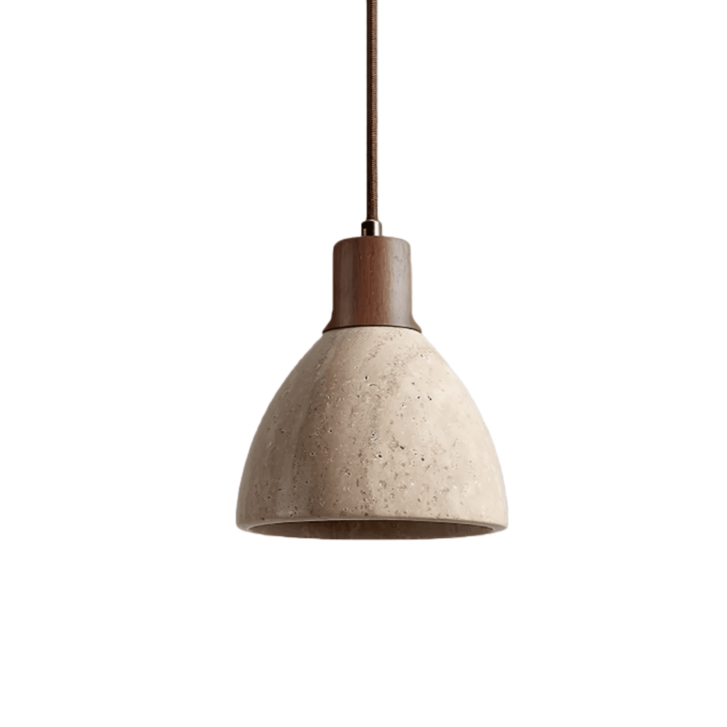 Modern Organic Pendant Light — Travertine Stone & Wood Kitchen Island Lighting - Flindria