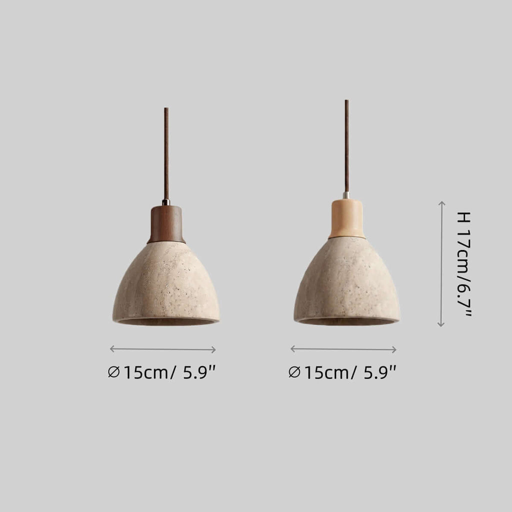 Modern Organic Pendant Light — Travertine Stone & Wood Kitchen Island Lighting - Flindria