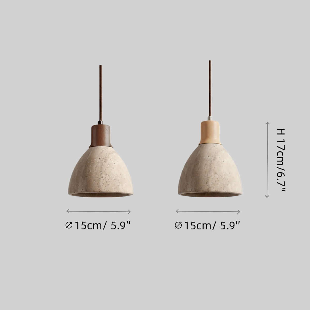 Modern Organic Pendant Light — Travertine Stone & Wood Kitchen Island Lighting - Flindria