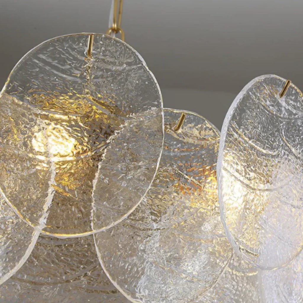 Modern Gold Chandelier — Rippled Wavy Glass Panels & Iron Frame for Living Room - Flindria