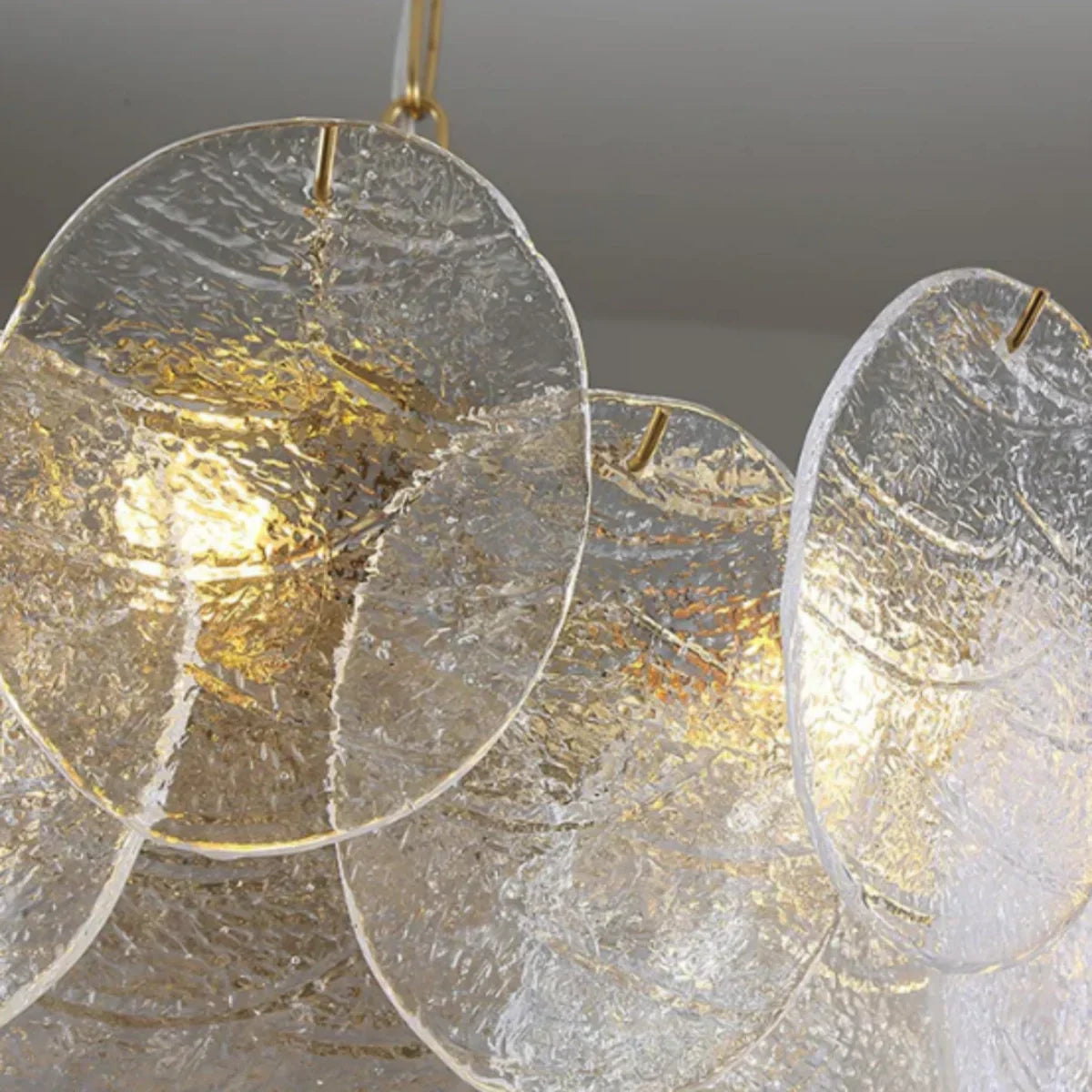 Modern Gold Chandelier — Rippled Wavy Glass Panels & Iron Frame for Living Room - Flindria