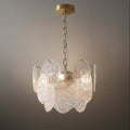Modern Gold Chandelier — Rippled Wavy Glass Panels & Iron Frame for Living Room - Flindria