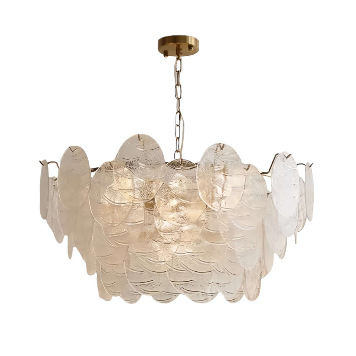 Modern Gold Chandelier — Rippled Wavy Glass Panels & Iron Frame for Living Room - Flindria