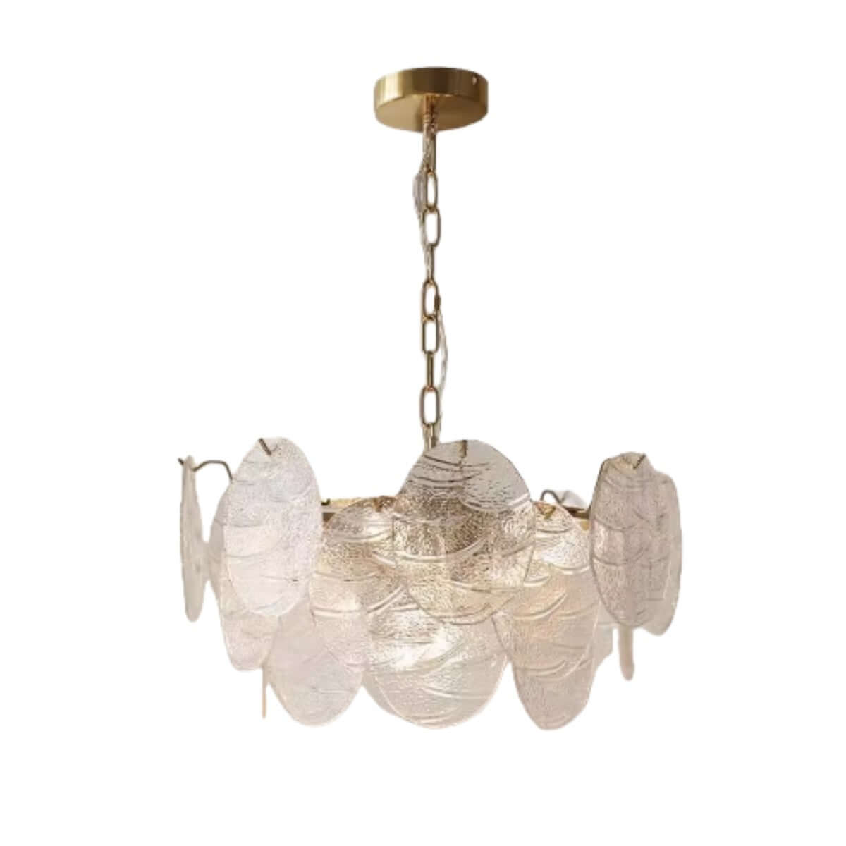 Modern Gold Chandelier — Rippled Wavy Glass Panels & Iron Frame for Living Room - Flindria