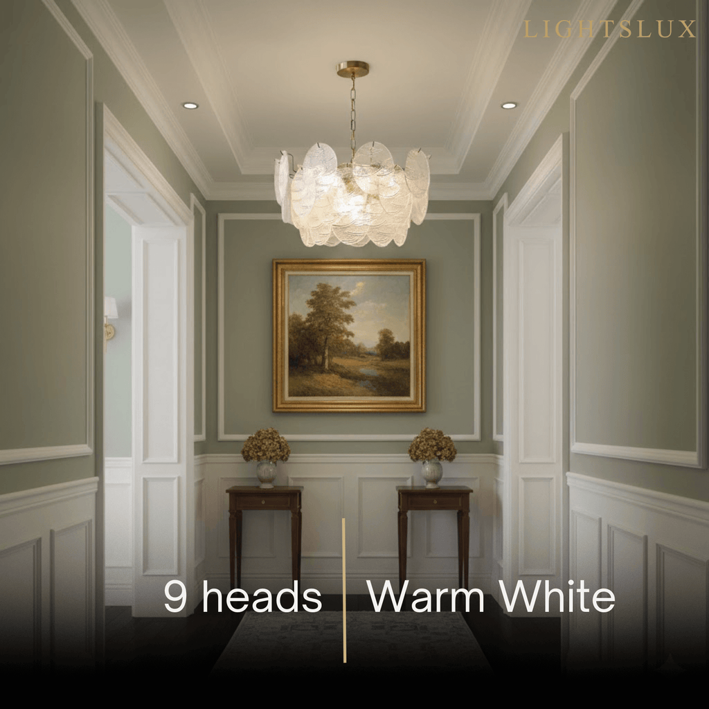 Modern Gold Chandelier — Rippled Wavy Glass Panels & Iron Frame for Living Room - Flindria