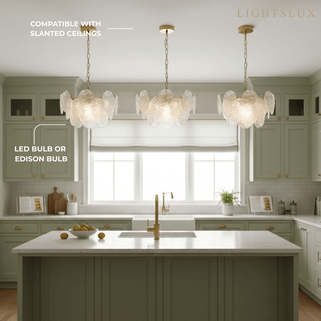 Modern Gold Chandelier — Rippled Wavy Glass Panels & Iron Frame for Living Room - Flindria