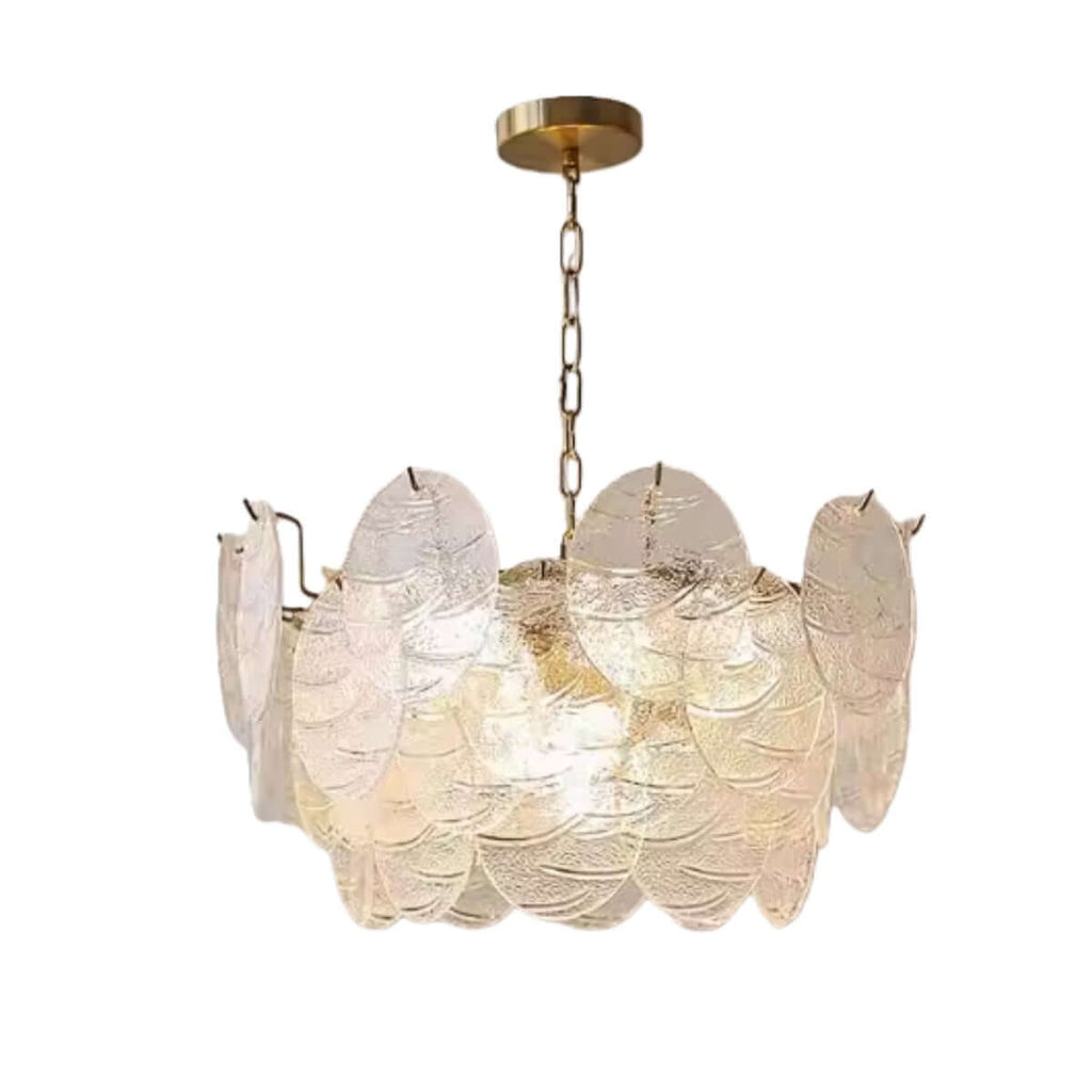 Modern Gold Chandelier — Rippled Wavy Glass Panels & Iron Frame for Living Room - Flindria