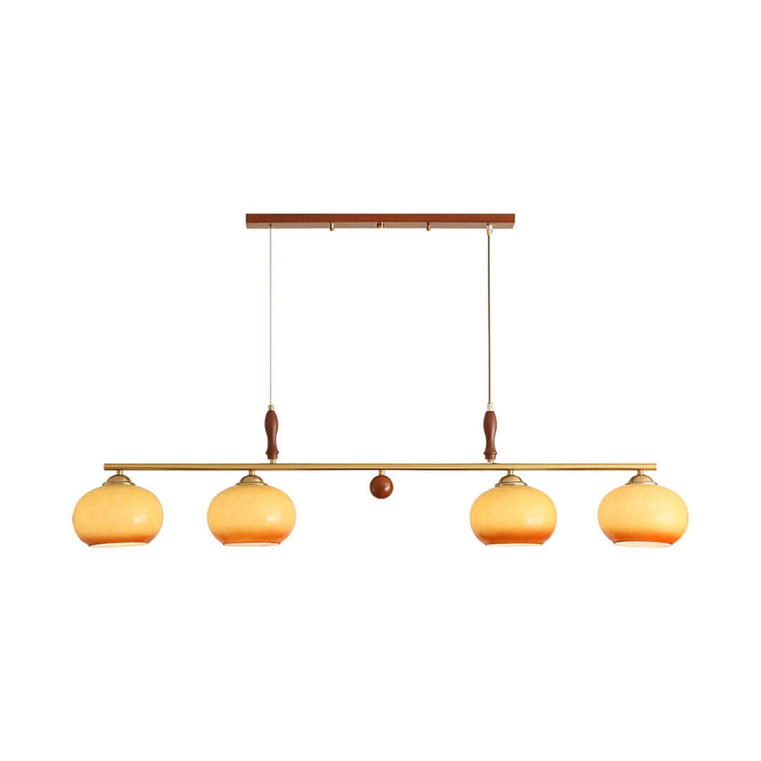 Modern Pendant Lamp — Amber Glass Shades & Brass Bar Wood Accent for Dining Table - Flindria