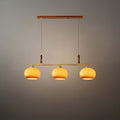 Modern Pendant Lamp — Amber Glass Shades & Brass Bar Wood Accent for Dining Table - Flindria