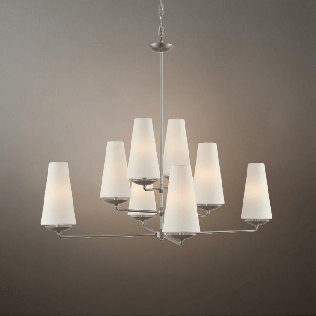 Modern Tiered Chandelier — Copper Frame & Linen Shades for Dining Room - Flindria