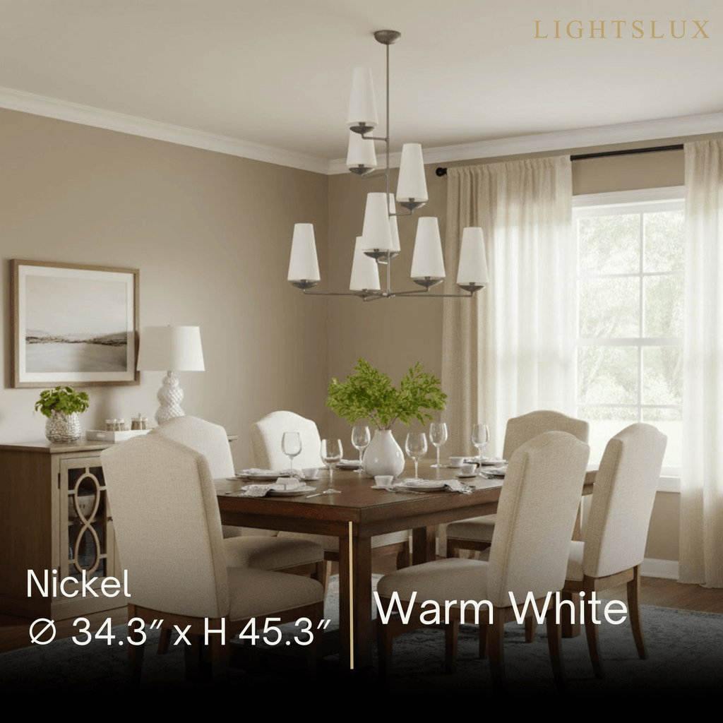 Modern Tiered Chandelier — Copper Frame & Linen Shades for Dining Room - Flindria