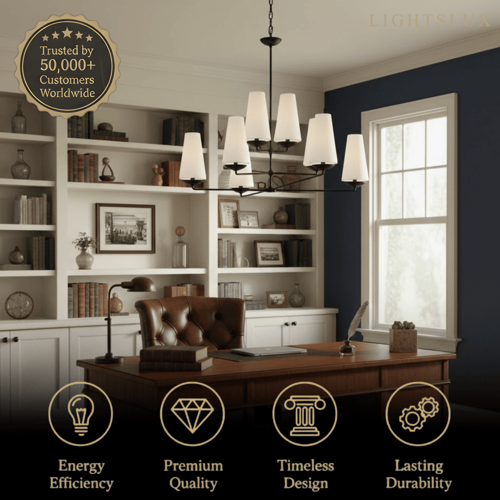 Modern Tiered Chandelier — Copper Frame & Linen Shades for Dining Room - Flindria