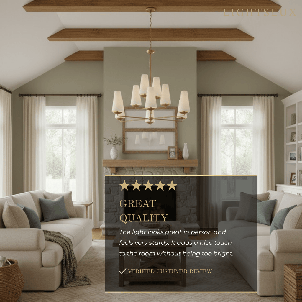 Modern Tiered Chandelier — Copper Frame & Linen Shades for Dining Room - Flindria