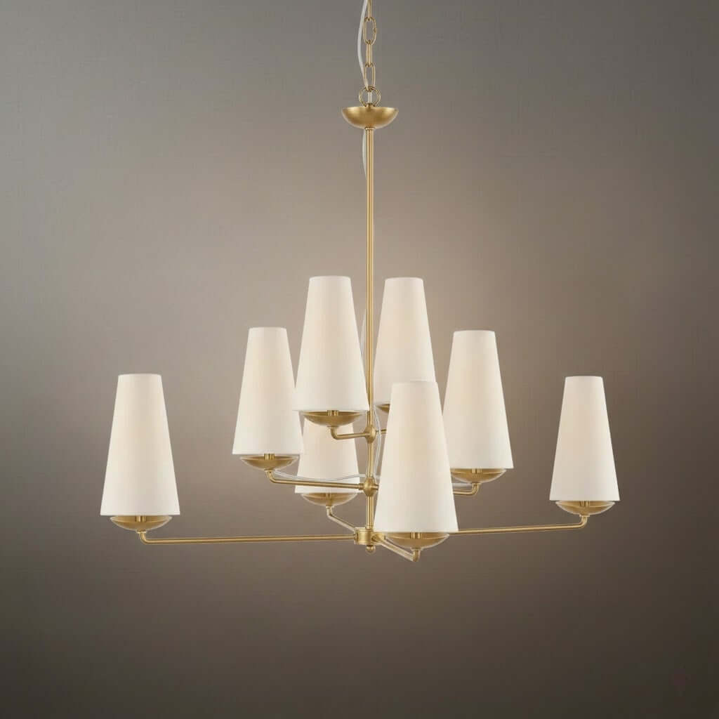 Modern Tiered Chandelier — Copper Frame & Linen Shades for Dining Room - Flindria