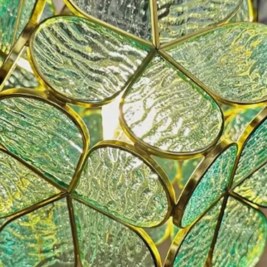 Artisan Leaf-Inspired Desk Lamp — Seafoam Green Glass Leaves & Antique Brass for Home Office - Flindria