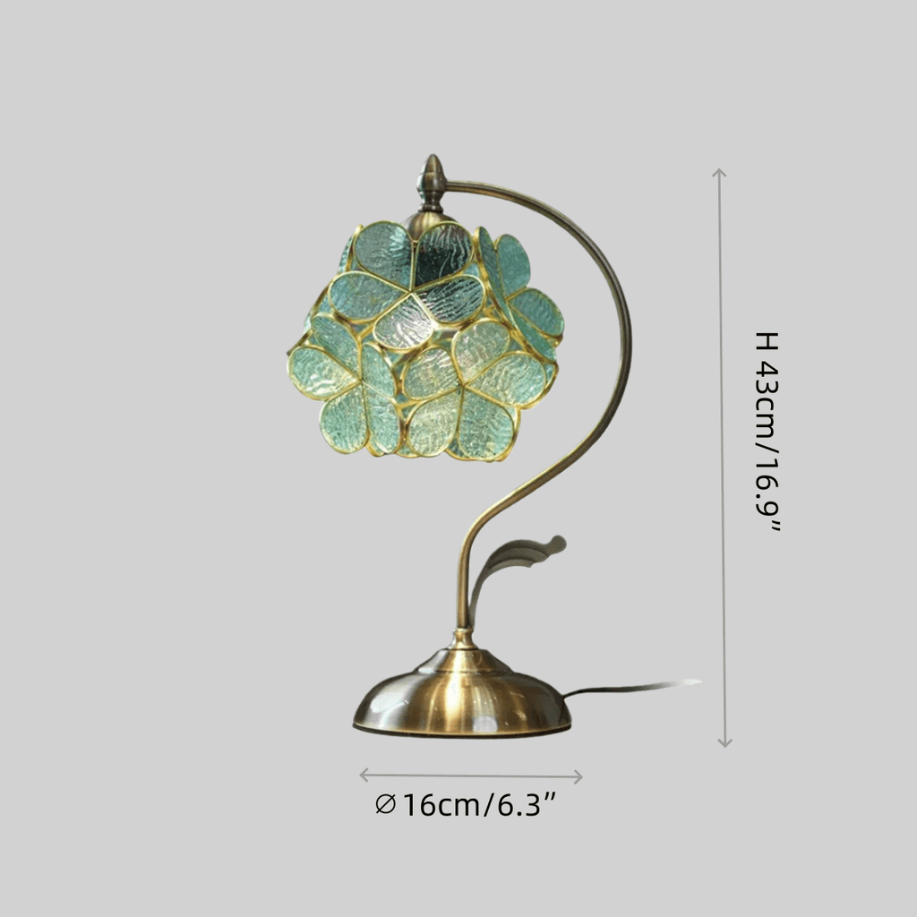 Artisan Leaf-Inspired Desk Lamp — Seafoam Green Glass Leaves & Antique Brass for Home Office - Flindria