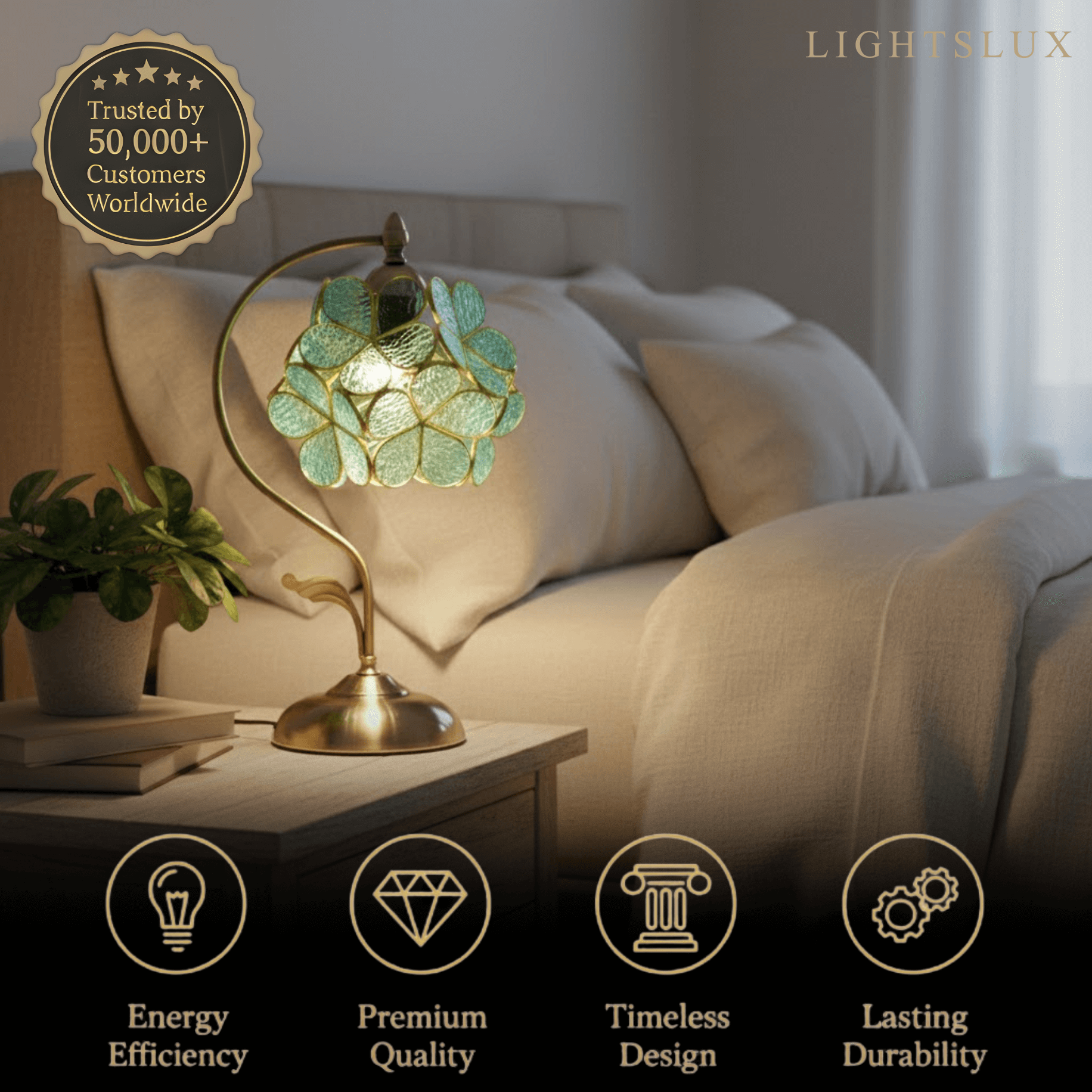 Artisan Leaf-Inspired Desk Lamp — Seafoam Green Glass Leaves & Antique Brass for Home Office - Flindria